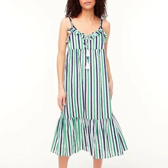J. Crew Dresses & Skirts - J. Crew Green and White Ruffled Tiered Sundress
